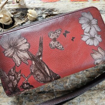 Rahakott punane Liblikad lilled linnud